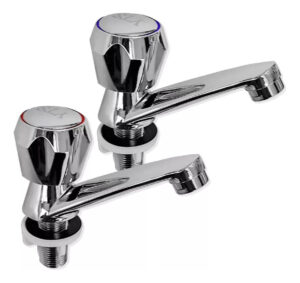 Llave Lavamanos 2pcs Agua Caliente Fria Baño Cierre Facil