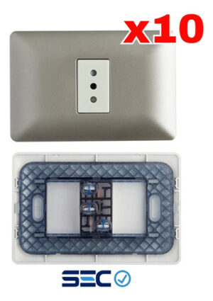 10 Tomacorriente Simple Enchufe 2p+t 10a 250v Champagne Sec Gris