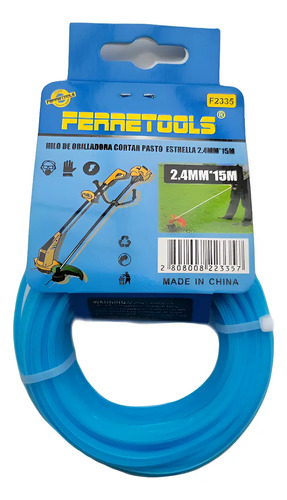 15 Metros Hilo Cortador De Pasto Nylon Orilladora 2,4mm Azul