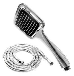 Mango Para Ducha Cromado Telefono Challa + Manguera Flexible Plateado Cromado