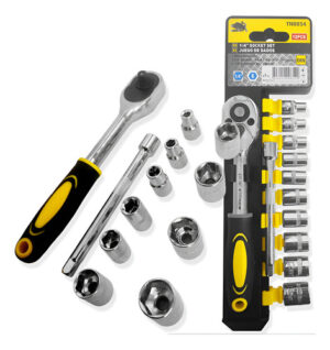 Llave Chicharra 1/4 Con Dados + Barra Extension 100mm 12pcs Negro