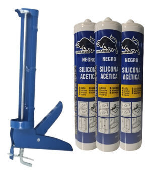 3 Silicona Negra Acetica Sellante Universal + Calafatera