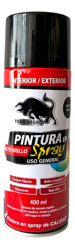 Pintura Esmalte Toro Negro Aerosol 400 Ml Negro Mate Para Metal Y Plástico