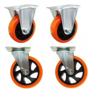 Set 2 Ruedas Fijas + 2 Giratorias - Naranja - 4 Pulgadas Naranja