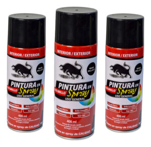 Pintura En Aerosol Negro Brillante Secado Rápido Toro Negro 400ml 3 Unid