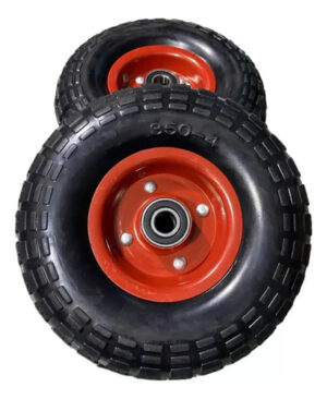 Ruedas Maciza Roja Para Carro Yegua - 10 Pulgadas - 2 Unid Negro/rojo