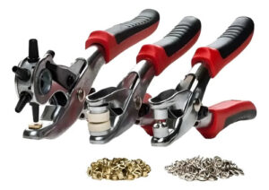 Set Alicates Sacabocado Prensas + 100 Ojetillos + 25 Broches