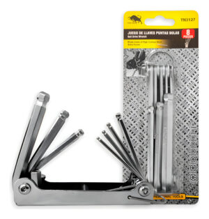 Llave Allen Punta Bola Toro Negro 8 Piezas Largas Acero Cromado Plateado