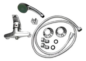 Kit Llave Ducha Tina Tradicional Monomando Flexible Telefono Cromado