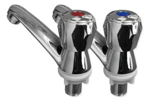 Llave Lavamanos 2pcs Agua Caliente Fria Baño Lavatorio Plateado