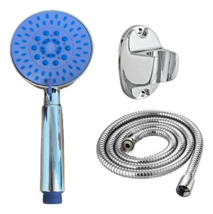 Pack Mango Ducha Challa Azul+manguera Flexible 1.5 M+soporte Azul Cromado