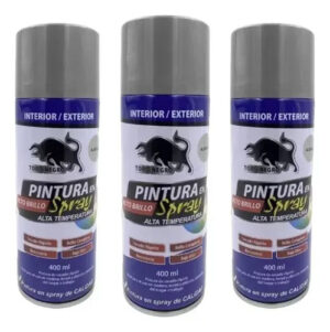 3 Pintura Spray Alta Temperatura 400ml Color Gris Aluminio