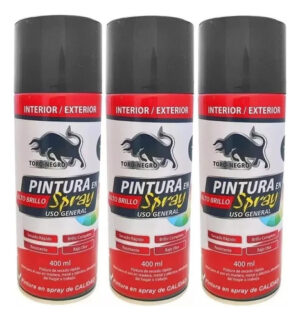 3 Unidades Spray Uso General Negro Brillante 400ml Tn